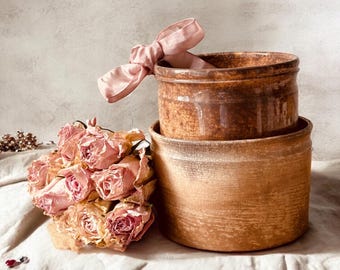 19th Century French Ironstone Confiture Pots Heavily Stained: Stamped Faience