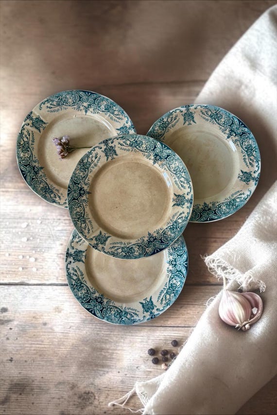 19th Century Blue Terre de Fer Transferware Heavily Stained Plate: Nimy Papillon