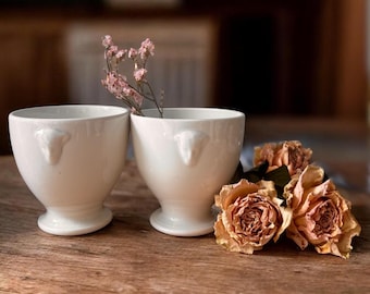 Antoque White Porcelain Face Cups: Societe Ceramique Kitchenalia