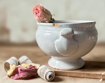 French Mini White Soupiere Tureen: French Country Decor Circa 1920