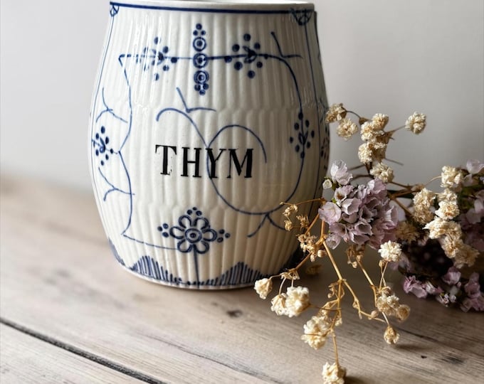 Antique French Spice Jars Hand-painted blue by Sarreguemines: 5 Available