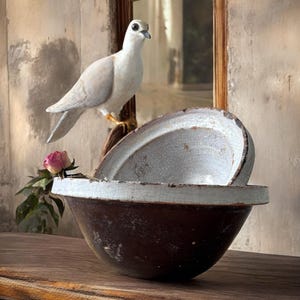 Antique French Terracotta Mixing Bowl: &#39;Cul Noir&#39; Glazed Kitchenalia