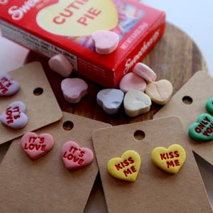 Candy heart stud earrings | Candy Inspired earrings | Valentines Day earrings