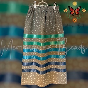 Indigenous Grey & Blue Polka Dot Ribbon Skirt
