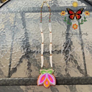 Indigenous Beaded Floral Necklace w/ Dentalium Chain