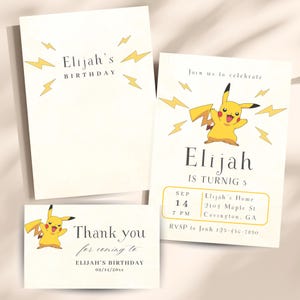 Editable Poke Birthday Invitation, Pika Birthday Party Template, Boys Digital Birthday Invitation, Instant Download, template invite, Canva