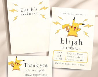 Editable Poke Birthday Invitation, Pika Birthday Party Template, Boys Digital Birthday Invitation, Instant Download, template invite, Canva