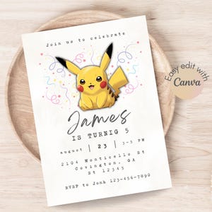 Pika Geburtstagseinladung, Pika Geburtstag Party Vorlage, Poke Boys Digitale Geburtstagseinladung, Sofort Download, Vorlage einladen, Canva