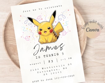 Pika Birthday Invitation, Pika Birthday Party Template, Poke Boys Digital Birthday Invitation, Instant Download, template invite, Canva