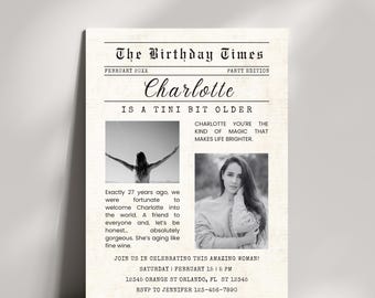 Newspaper Canva Birthday Party Invite Template, Editable Newspaper, A tini bit older birthday invitation, In 2 sizes (5x7 in and 8.50x11 in)