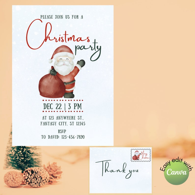 Editable Christmas Party Invitation, Thank You Card Free , Printable