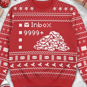 Inbox 9999+ Hässliche Weihnachten Pullover, Lustige Arbeit Pullover, Tech Büro Urlaub Geschenk, E-Mail Pile Sweatshirt, Programmierer Nerd Rundhalsausschnitt