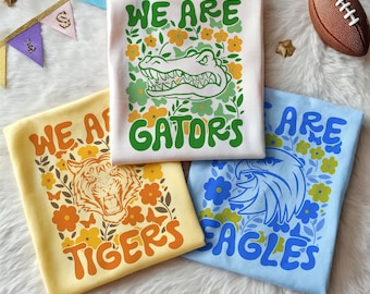 Custom Team Mascot Shirt, We are Mascot Shirt, Floral School Spirit Mascot T-Shirt, Game Day Football, School Sports Teams, Cheerleader Tee