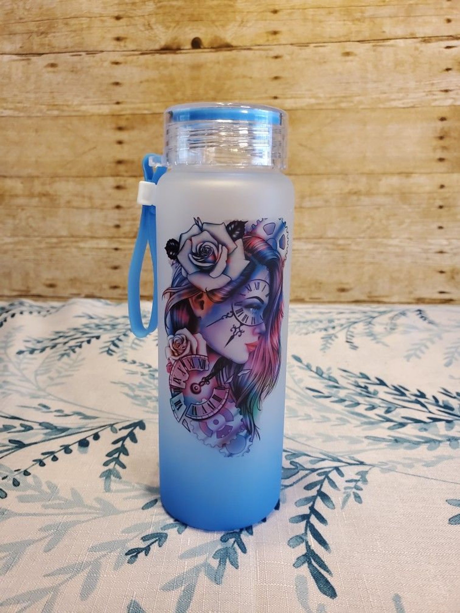 Blue Ombre Tumblertempered Glass17oz Water Bottle Faded Etsy