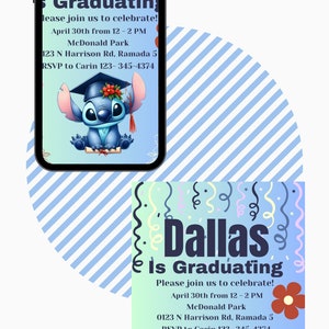 Stitch graduation party invitation digital download