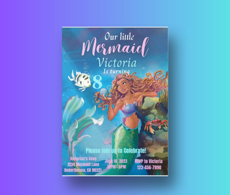 The Little Mermaid Birthday Party Invitation Etsy