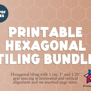 Puede incluir: Paquete de baldosas hexagonales imprimibles con 42 archivos PDF. El paquete incluye patrones de baldosas hexagonales con un espaciado de cuadrícula de 1 cm, 1 pulgada y 1,25 pulgadas en alineación horizontal y vertical en tamaños de página surtidos.