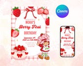 Berry First Birthday Invitation, Strawberry Shortcake Birthday Invitation Template, Berry Sweet Birthday Editable, Custom Strawberry Invite