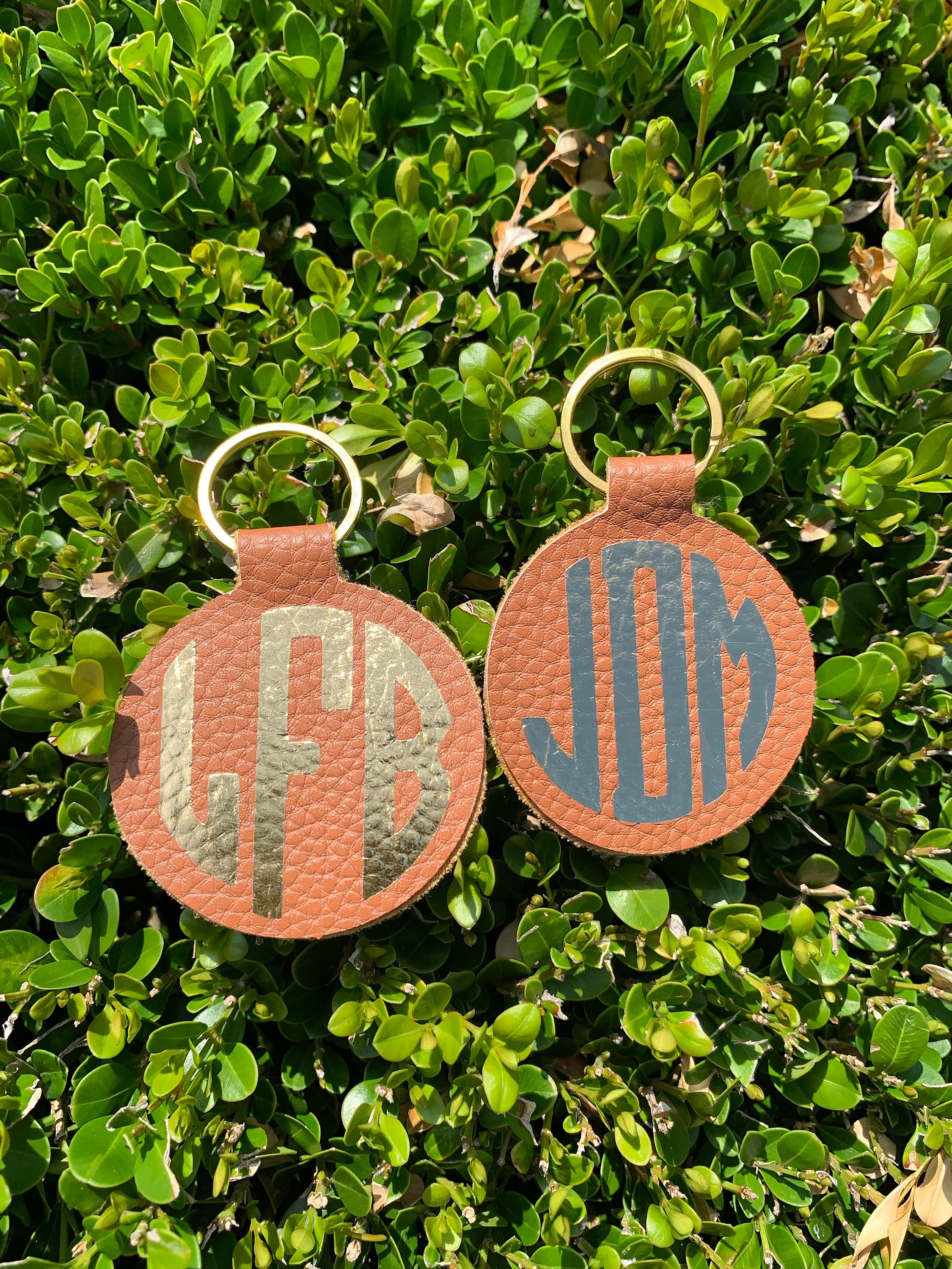 Monogram faux leather keychain Etsy