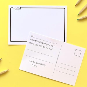 Postales para niños, postales DIY para colorear, actividades de escritura para el verano, tarjetas "Pensando en ti"
