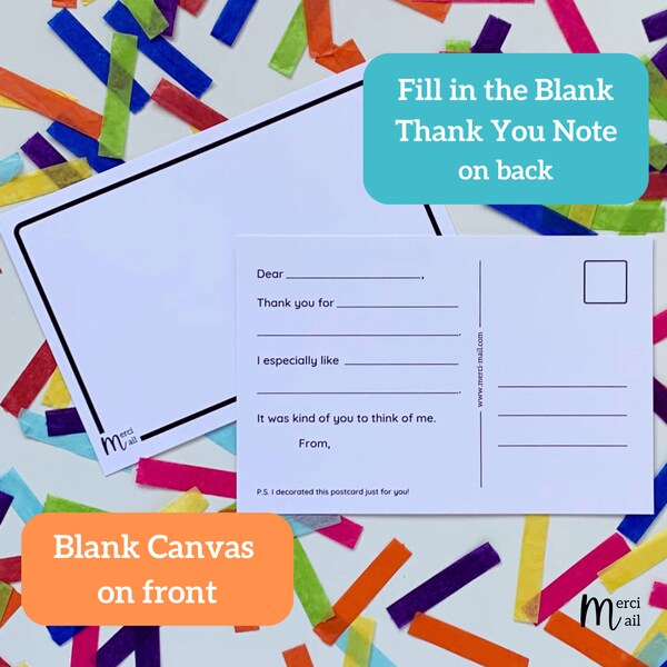 Kids Fill in the Blank Thank You Cards Toddler Thank You Notes DIY Postcards Preprinted Thank You Cards