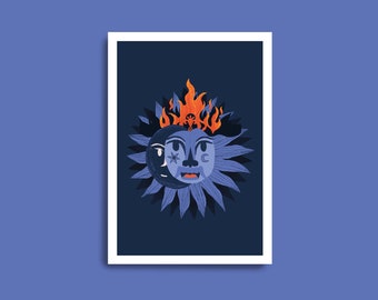 Póster de máscara lunar - A5, Póster A4 / Sol | impresión de arte - decoración de pared - papelería - impresión de arte ilustrado - arte de pared