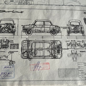 NSU Prinz 40 1958 Konstruktionszeichnung ART work Blaupause