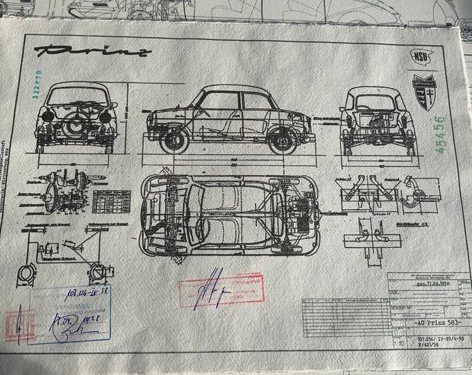 NSU Prinz 40 1958 construction drawing ART work blueprint