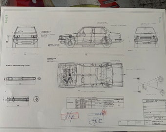 VW Jetta Type 16 1979 construction drawing ART work blueprint