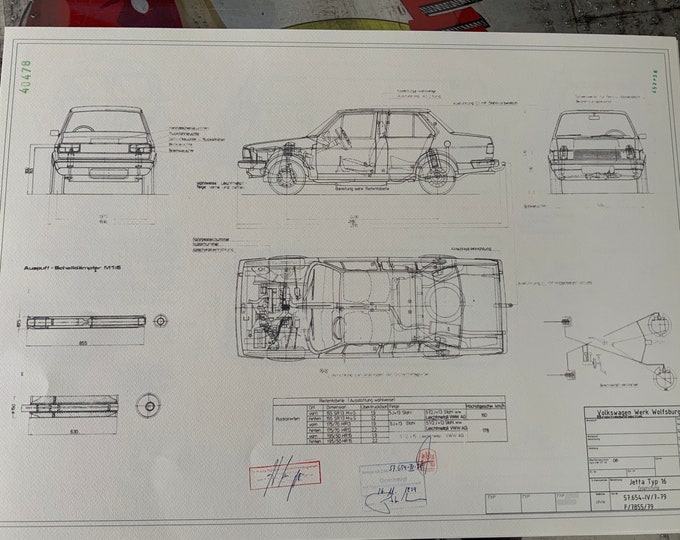 VW Jetta Type 16 1979 construction drawing ART work blueprint