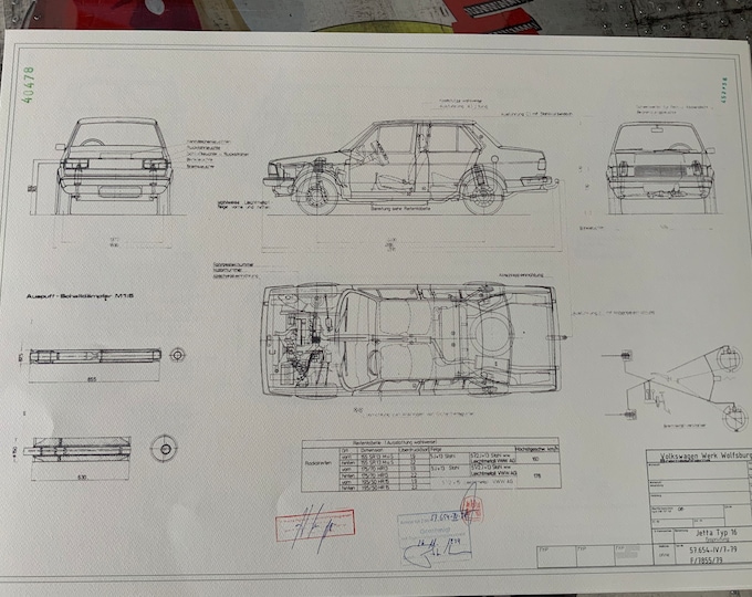 VW Jetta Type 16 1979 construction drawing ART work blueprint