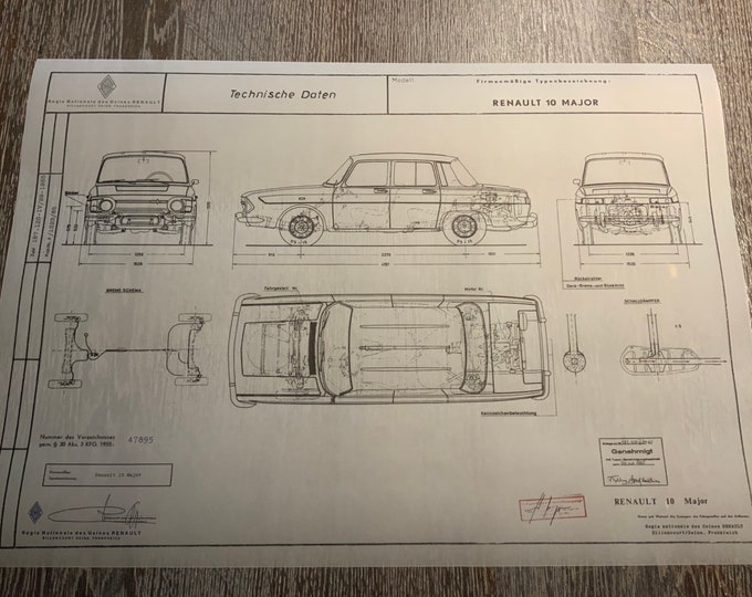 Renault 10 Major 1965 construction drawing ART work blueprint