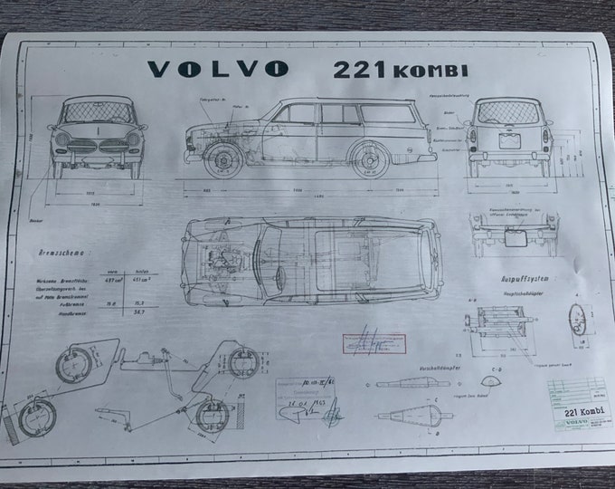 Volvo Amazon P221 station wagon 1962 design drawing ART work