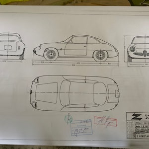Alfa Romeo Zagato Giulietta Sprint Coupe SZ 1959 construction drawing ART work blueprint