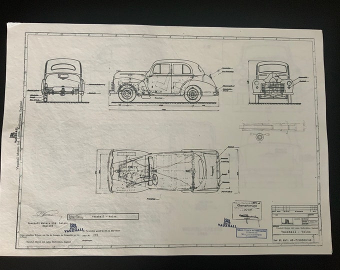 Vauxhall Velox 1950 construction drawing ART work blueprint