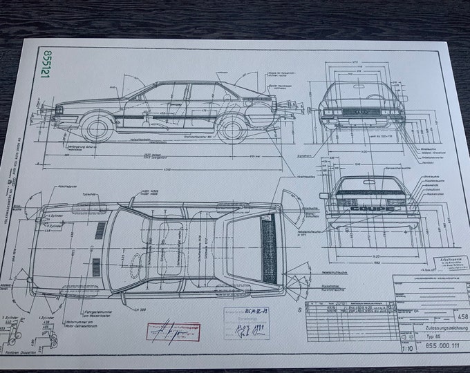 Audi Type 85 Coupe 1979 construction drawing ART work blueprint