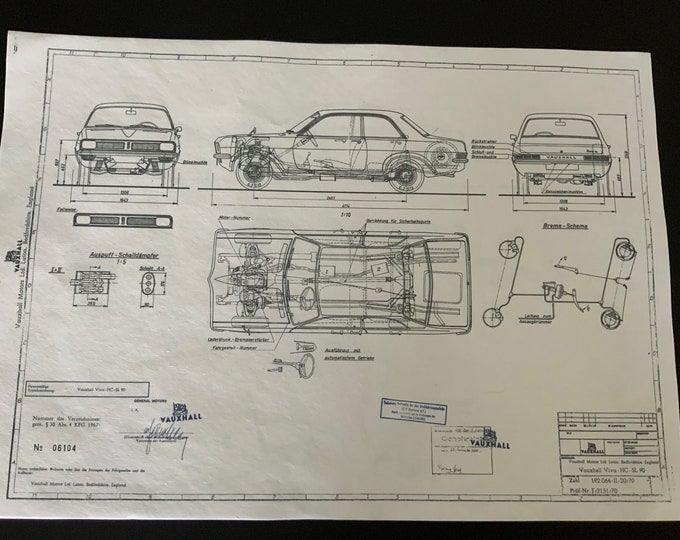 Vauxhall Viva HC SL 90 1970 construction drawing ART work blueprint