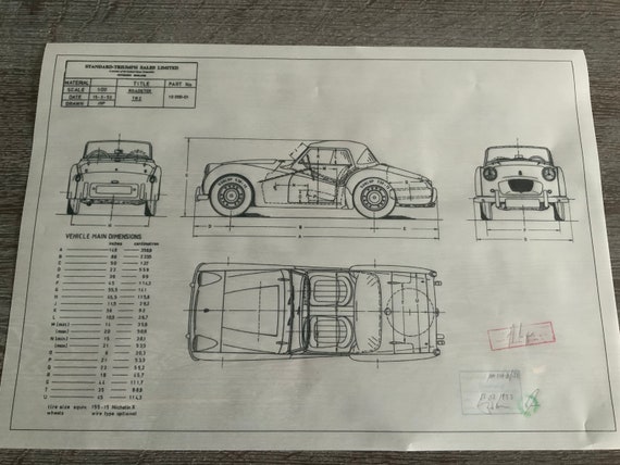 Triumph Roadster TR2 1953 Design Drawing ART Work Blueprint 