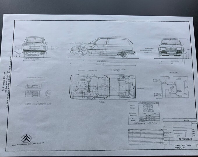 Citroën GX Break 1979 construction drawing ART work
