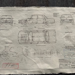 BMW E3 Sedan 1971 Construction Drawing ART work Blueprint