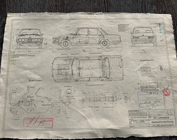 BMW E3 Limousine 1971 construction drawing ART work Blueprint