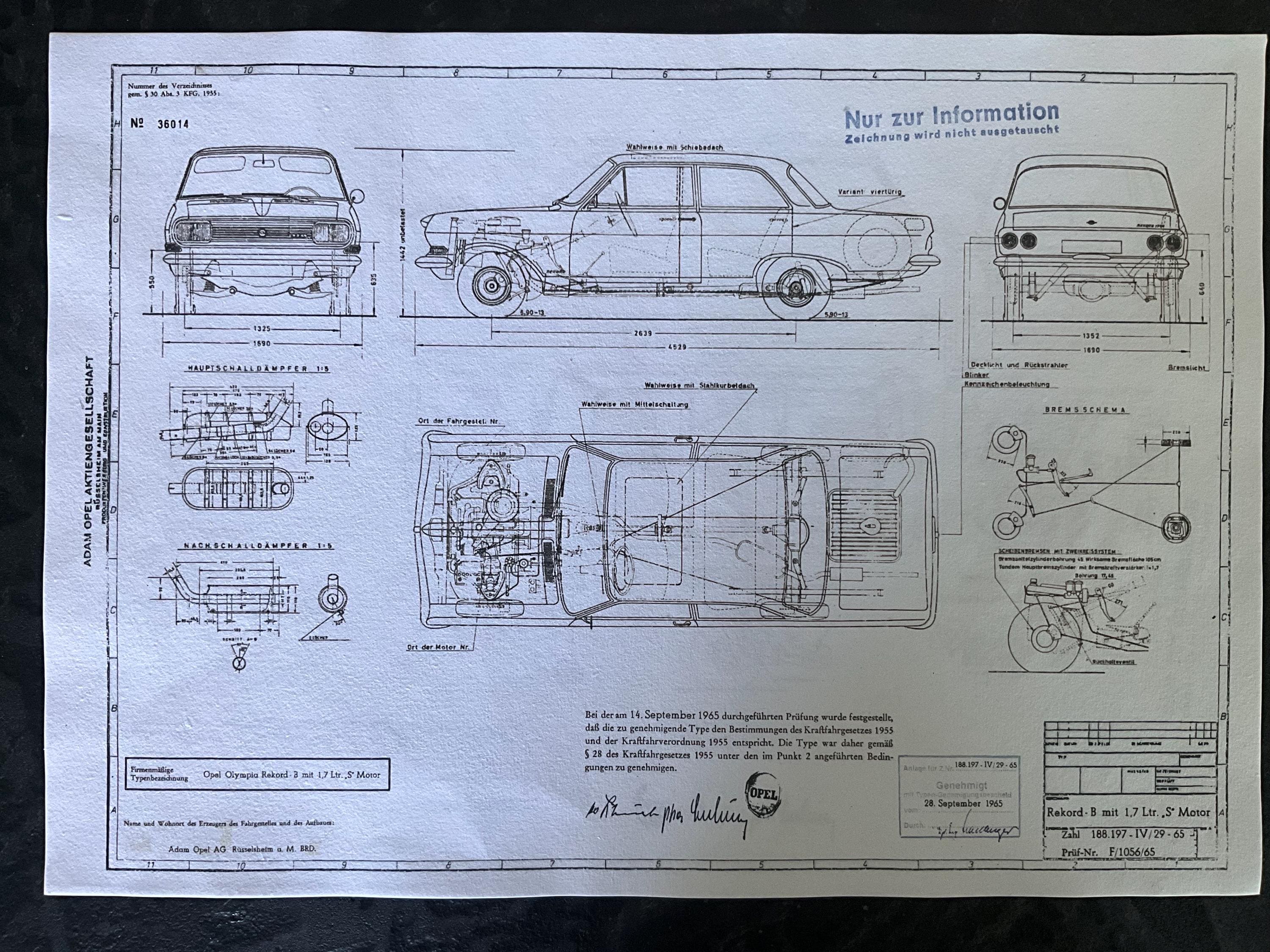 Opel Rekord B Limousine 1965 1.7l S Construction Drawing ART Work