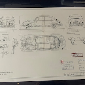 Dessin de construction de la Coccinelle 1300 1967, travail artistique, Blueprint 186460
