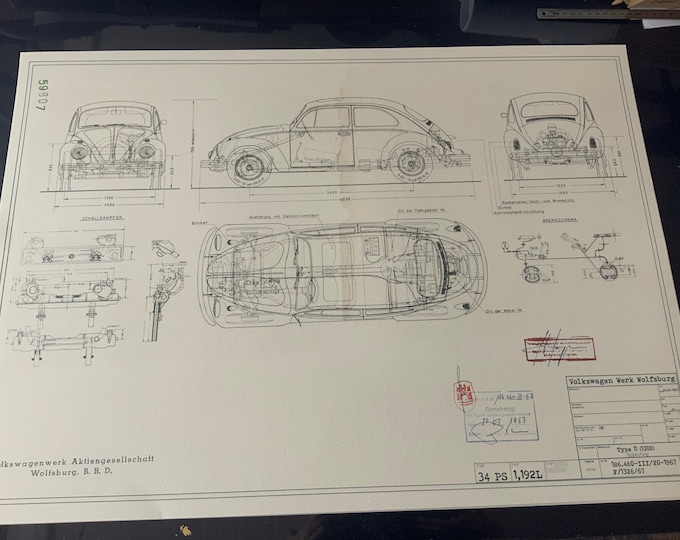 Beetle 1300 1967 construction drawing ART work Blueprint 186460