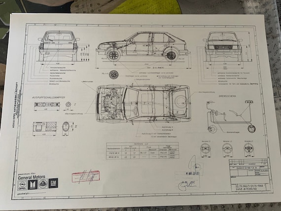 Opel Kadett D 1.8 HK 1982 Construction Drawing ART Work Blueprint