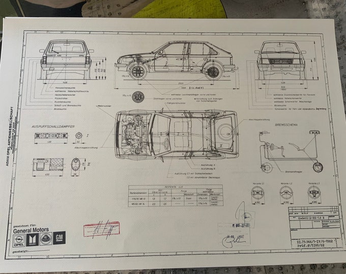 Opel Kadett D 1.8 HK 1982 construction drawing ART work blueprint