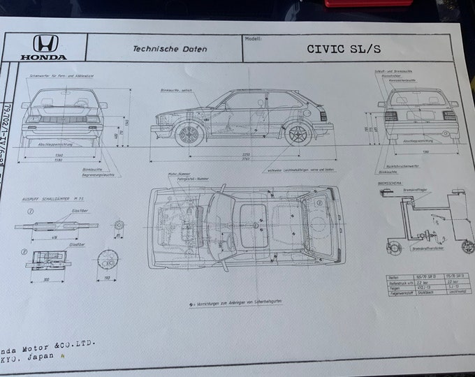 Honda Civic SL/S 1981 construction drawing ART work blueprint