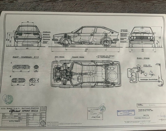 Alfasud Sprint 902.A Alfa Romeo 1976 construction drawing ART work