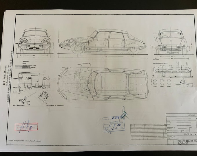 Citroen ID 19 Series B 1967 construction drawing ART work blueprint