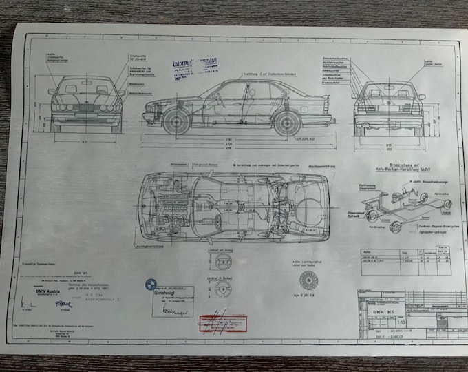 E34 M5 1988 construction drawing ART work blueprint